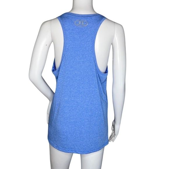 Under Armour Shirt Womens Medium Blue White Threadborne Tank‎ Workout Athleisure - Picture 4 of 8